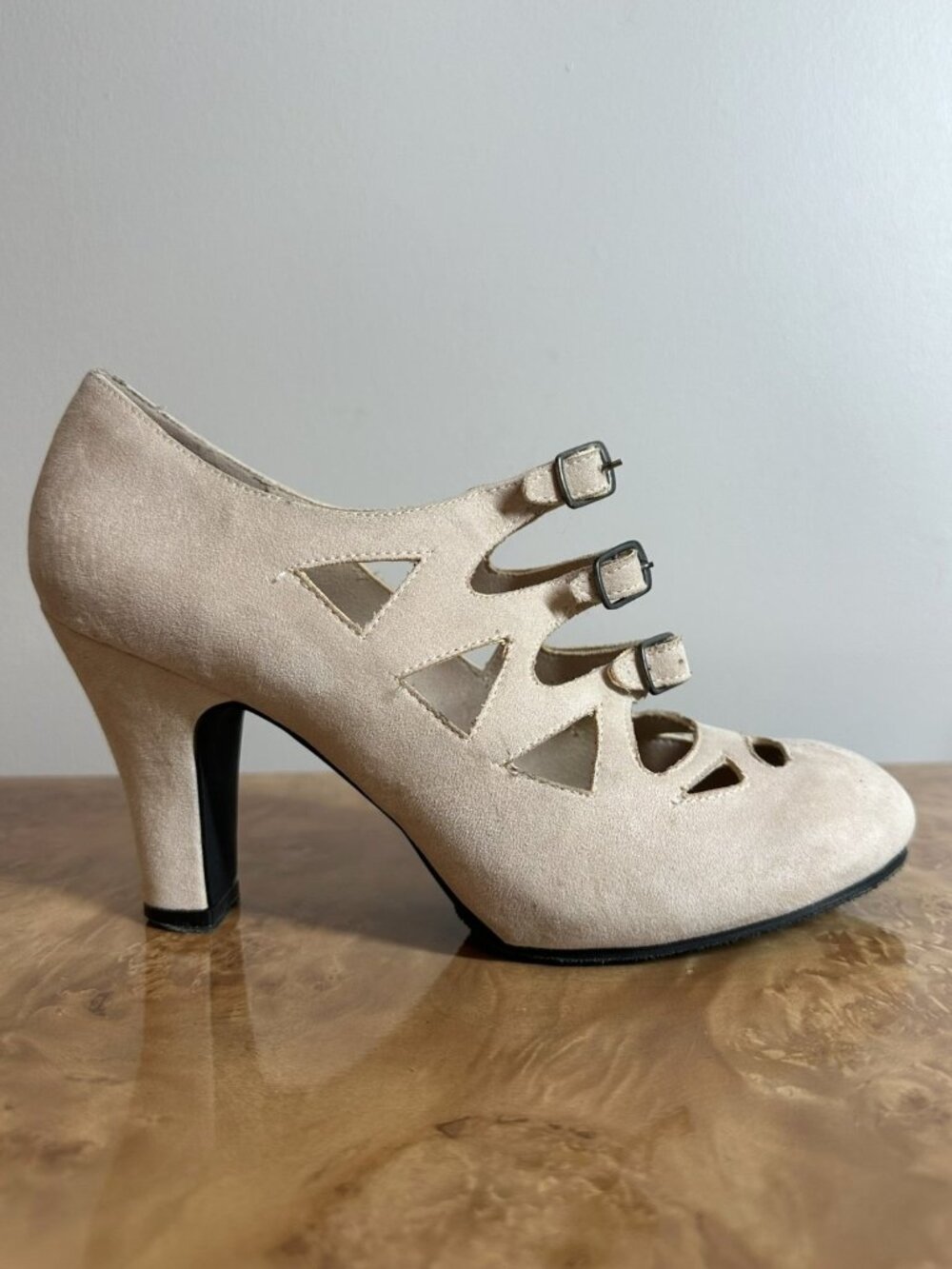 Aris Allen 1940s Style 451-CR Cream Velvet 3 Buckle Swing Dance Shoes 10